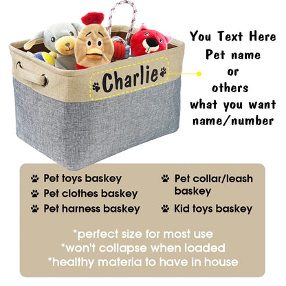 Personalized Foldable Canvas Pet Toy Storage Basket for Dog Accessories and Supplies.