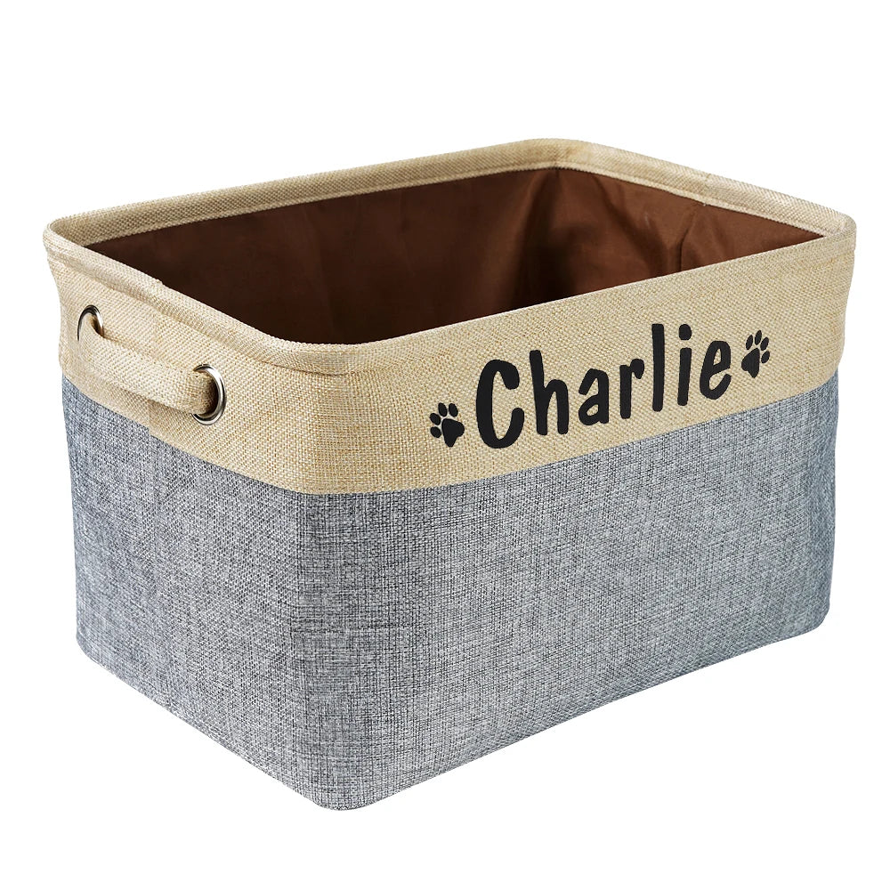 Personalized Foldable Canvas Pet Toy Storage Basket for Dog Accessories and Supplies.