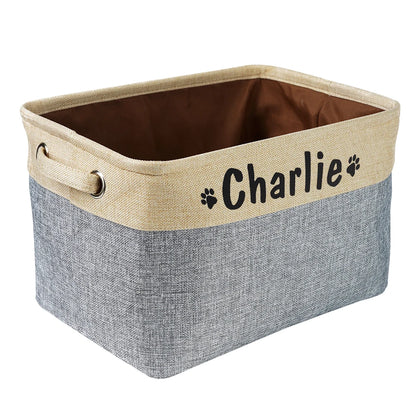 Personalized Foldable Canvas Pet Toy Storage Basket for Dog Accessories and Supplies.