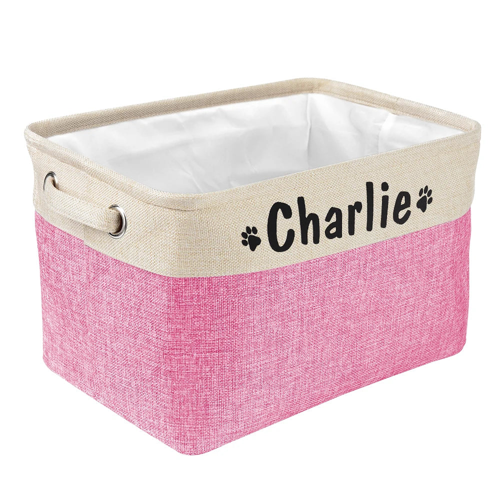 Personalized Foldable Canvas Pet Toy Storage Basket for Dog Accessories and Supplies.