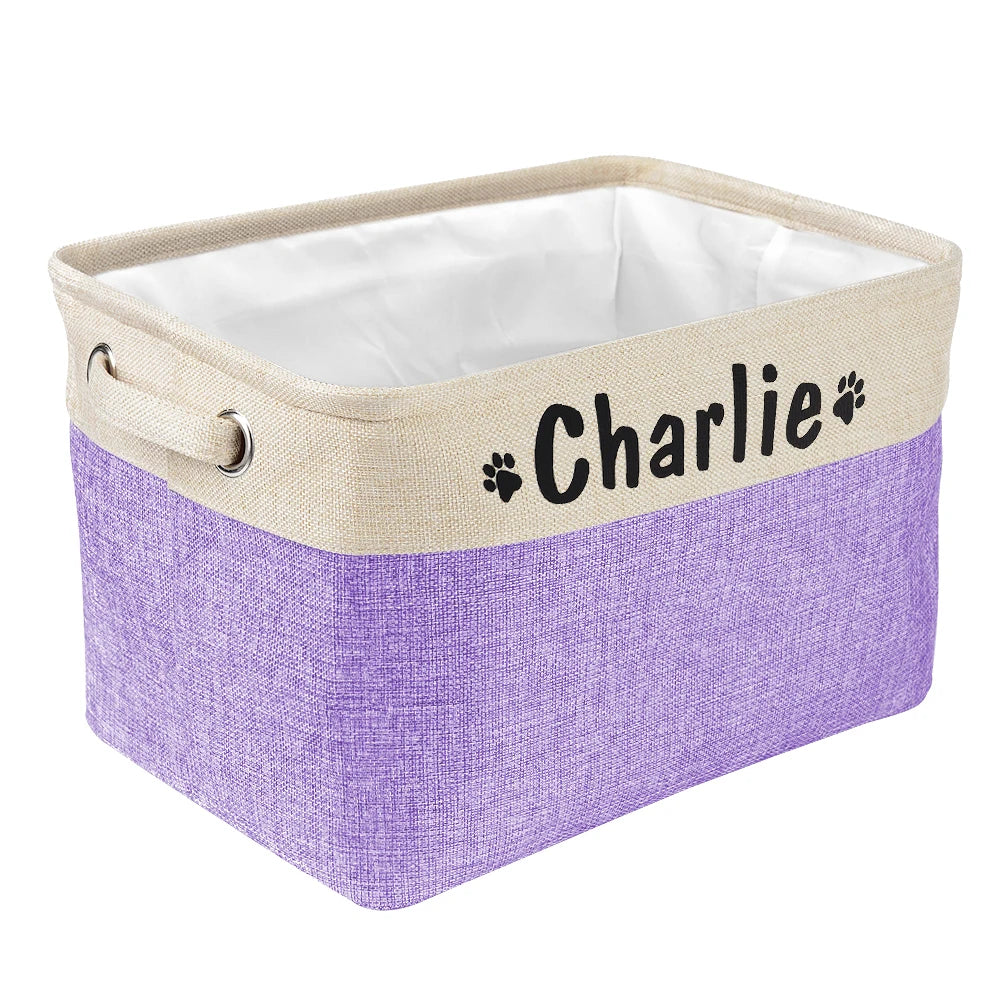 Personalized Foldable Canvas Pet Toy Storage Basket for Dog Accessories and Supplies.