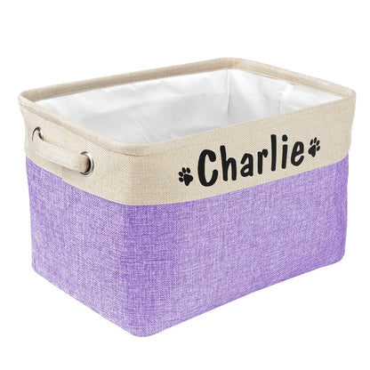 Personalized Foldable Canvas Pet Toy Storage Basket for Dog Accessories and Supplies.