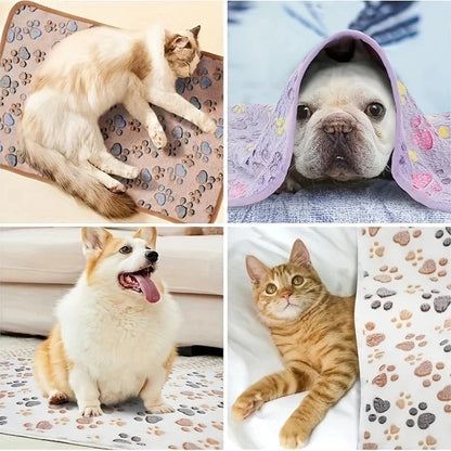 3-Pack Soft Flannel Fleece Pet Blankets – Warm Paw Print Sleeping Mats for Cats & Dogs