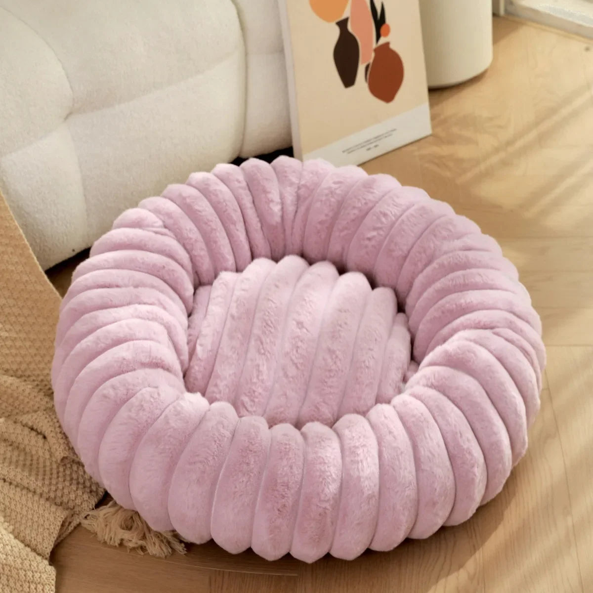 40–70cm Round Plush Pet Bed – Super Soft Warm Sleeping Bed for Cats & Medium Dogs