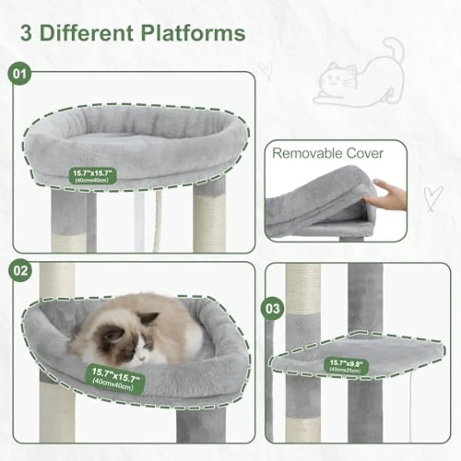 71.7-Inch Tall Cat Tree for Large Adult Cats – Heavy-Duty Multi-Level Cat Tower with 3 Spacious Condos for Indoor Cats Over 20 lbs.