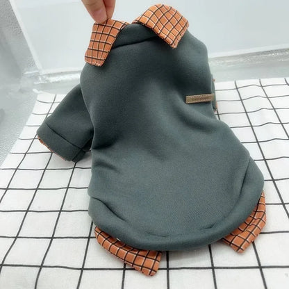 Pet Dog Winter Hoodie Jacket – Warm Plaid Patchwork Shirt Coat with Bear Hoodie for Small Dogs & Puppies.