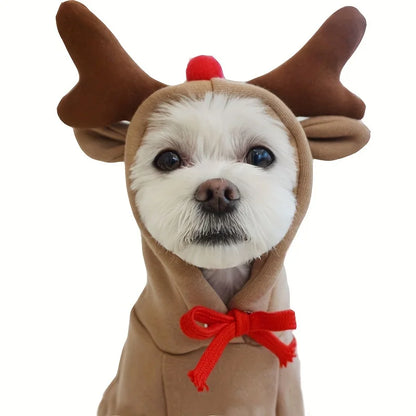 Christmas Reindeer Dog Hoodie – Deer Antlers Hooded Sweater for Small & Medium Dogs.