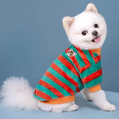 Winter Fleece Pet Coat – Striped Puppy Dog Jacket & Sweatshirt for Small and Medium Dogs, Cute Warm Pet Outfit.