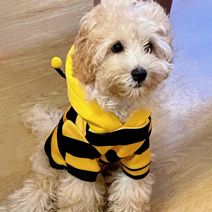 Bee Pet Costume Hoodie – Cute Halloween Cosplay Outfit for Dogs & Cats, Warm Winter Jacket for Small & Medium Pets.