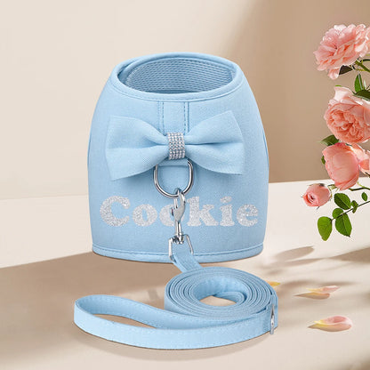 Personalized Dog Harness & Leash Set – Custom Name Pet Vest with Cute Bowtie for Small & Medium Dogs and Cats.