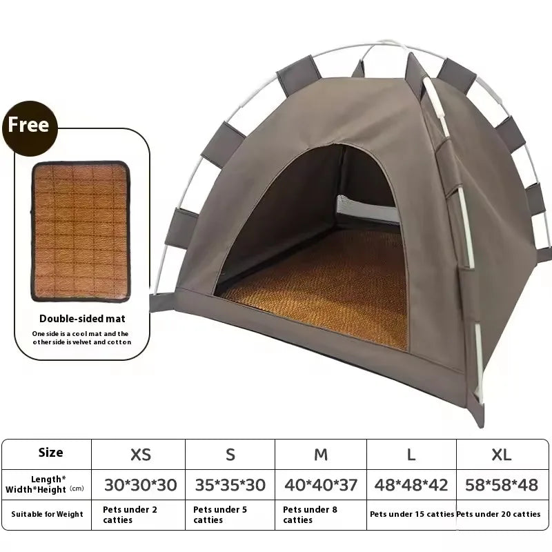 Portable Cat Tent Bed – Breathable Oxford Pet House with Double-Sided Cooling Mat, Summer Cat Cave for Indoor & Outdoor Cats & Small Dogs