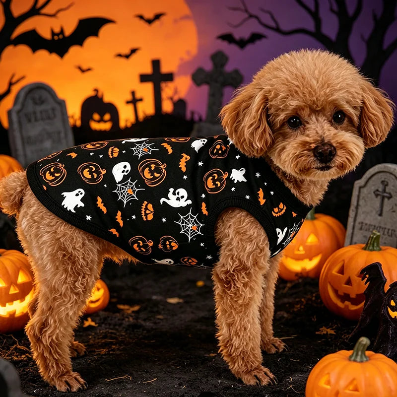 Halloween Pet T-Shirt – Soft Breathable Sleeveless Shirt for Small Dogs, Puppies & Cats.