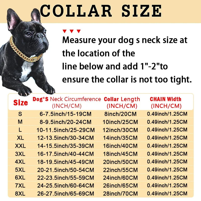 Diamond Cuban Link Pet Collar – Stylish Metal Chain Walking Collar with Secure Buckle for Dogs & Cats, Luxury Jewelry Accessory.