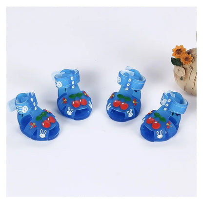 Breathable Waterproof Pet Shoes – Non-Slip Summer & Rain Sandals for Small Dogs, Trendy Protective Dog Boots for Outdoor Use.