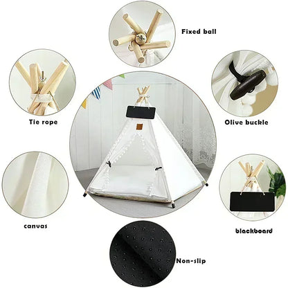 Portable Pet Teepee Tent Bed with Washable Cushion for Cats, Puppies, and Small Dogs.