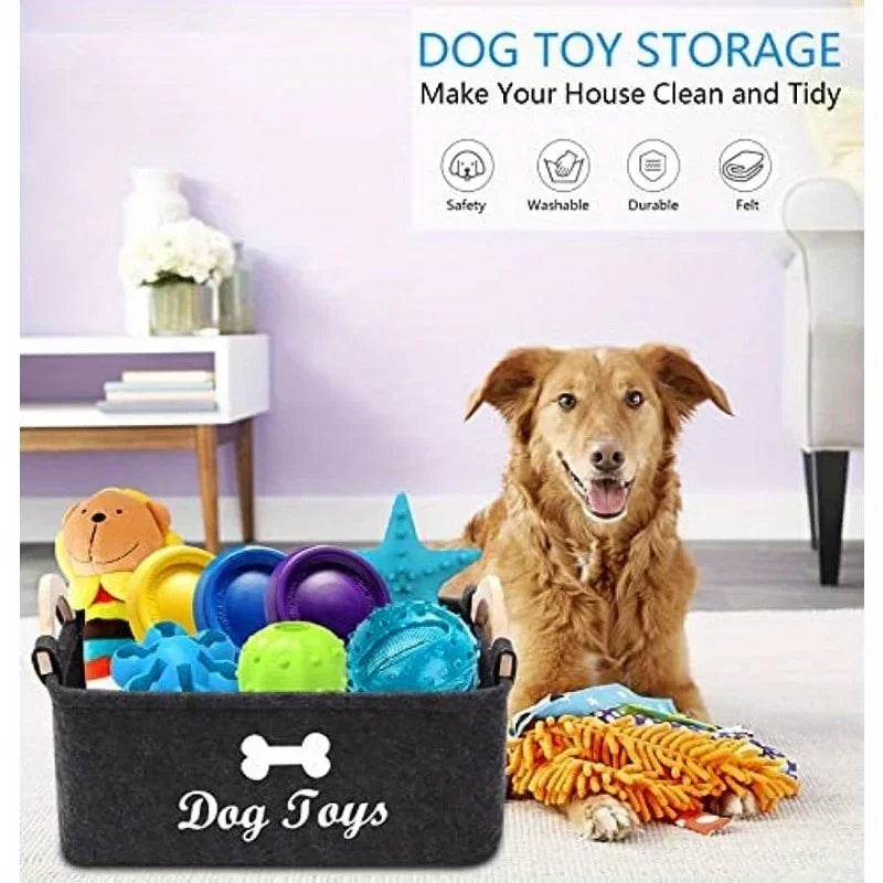 1PC Felt Pet Toy Storage Box – Durable Dog Toy Organizer Basket for Toys, Blankets, Leashes & Pet Food