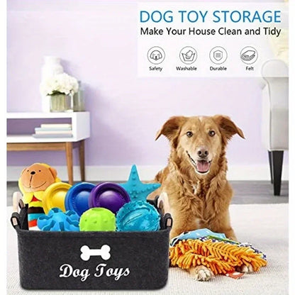 1PC Felt Pet Toy Storage Box – Durable Dog Toy Organizer Basket for Toys, Blankets, Leashes & Pet Food