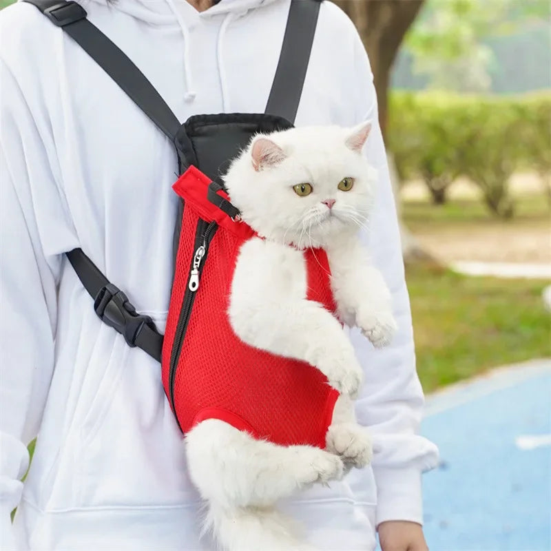 Portable Pet Backpack – Double-Shoulder Mesh Carrier Bag for Cats & Dogs, Front and Outdoor Travel Pet Bag.
