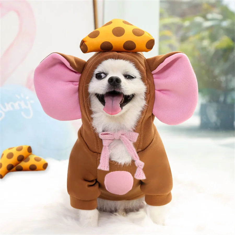 Mouse Dog Hoodie Costume – Thick Warm Winter Cosplay Sweatshirt for Small & Medium Dogs.