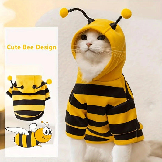 Bee Pet Costume Hoodie – Cute Halloween Cosplay Outfit for Dogs & Cats, Warm Winter Jacket for Small & Medium Pets.