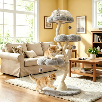 Petal-Shaped Cat Tree – Multi-Level Climbing Frame with Cozy Perch, Anti-Scratch Sisal Posts & Indoor Play Area for Kittens and Cats.