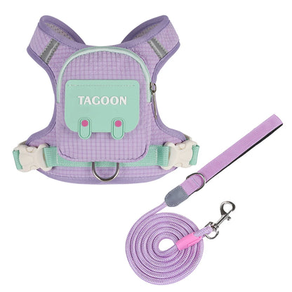 Adjustable Dog & Cat Harness and Leash Set – Reflective Pet Vest with Backpack for Comfortable Walking