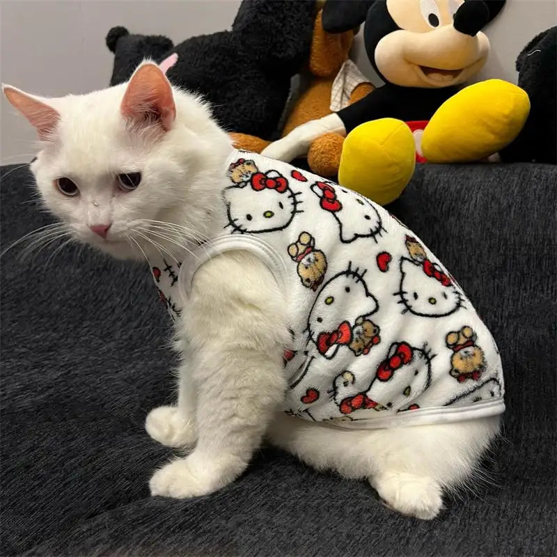 Winter Warm Hello Kitty Pet Sweater – Kawaii Pullover Costume for Cats & Small Pets, Cozy Cold Weather Clothing.