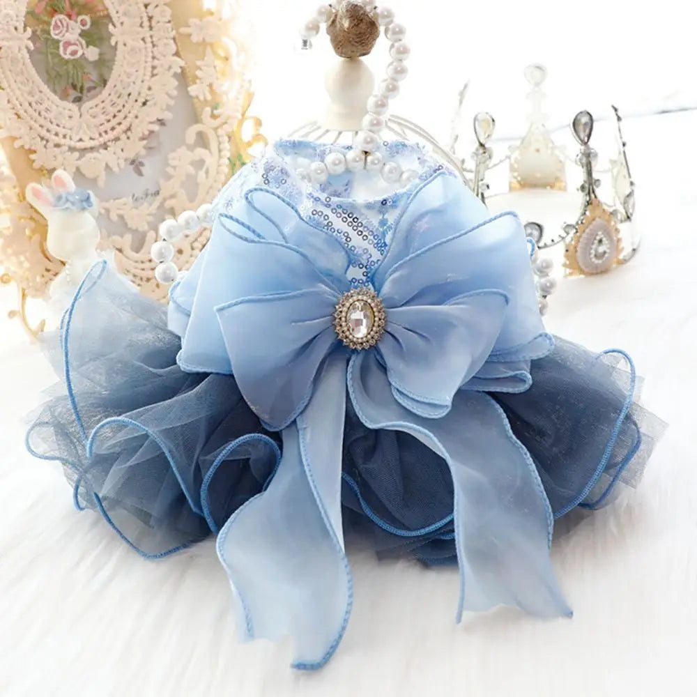 Fluffy Puppy Princess Dress – Soft Fairy Skirt with Big Bow, Elegant Wedding & Birthday Outfit for Dogs, Cute Party Clothing.