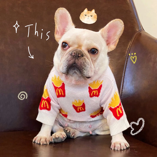 French Fries Print Pet Sweater – Soft Cotton Autumn & Winter Clothing for Small & Medium Dogs, Cute Warm Pet Outfit.
