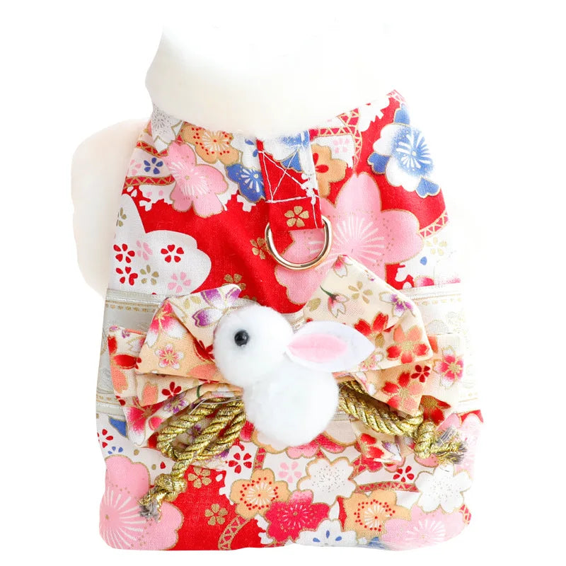 Princess Cherry Blossom Kimono Dress for Dogs & Cats – Romantic Cotton-Padded Pet Outfit for Small Dogs, Teddy Breeds & Cats.