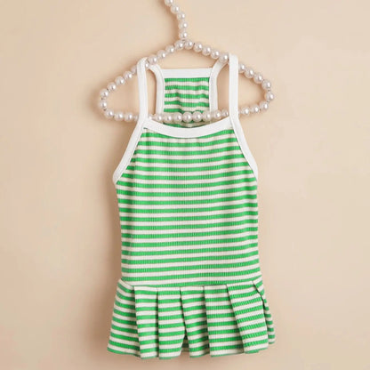 Striped Pet Dress – Ruffled Hem Summer Princess Outfit for Cats & Small to Medium Dogs, Cute Costume for Daily Wear & Parties.