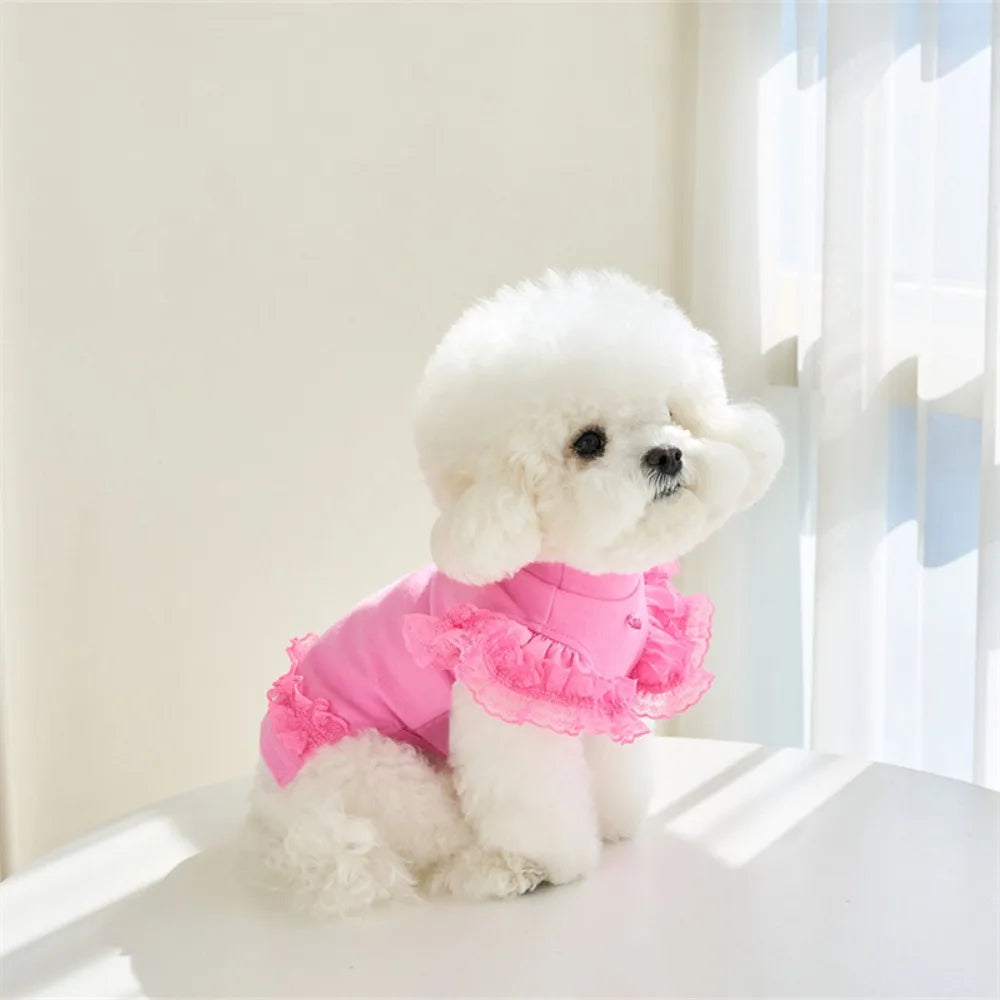 Lace Pet Summer Vest Dress – Soft Breathable Flying Sleeve Outfit for Cats & Dogs, Cute Puppy Base Skirt Clothing.