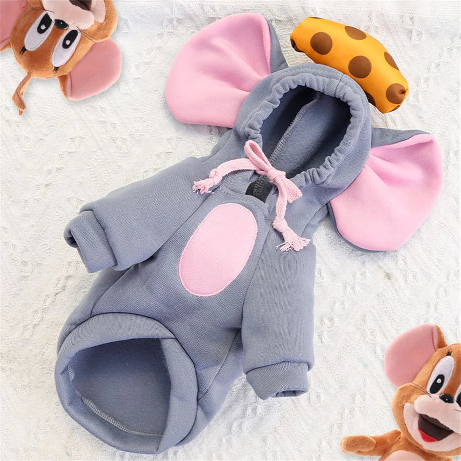 Mouse Dog Hoodie Costume – Thick Warm Winter Cosplay Sweatshirt for Small & Medium Dogs.