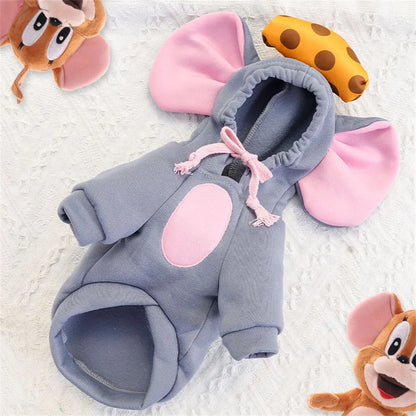 Mouse Dog Hoodie Costume – Thick Warm Winter Cosplay Sweatshirt for Small & Medium Dogs.