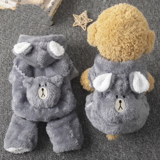 Cute Thickened Fleece Dog Jumpsuit – Warm Autumn & Winter Four-Leg Bear Costume for Small Dogs.