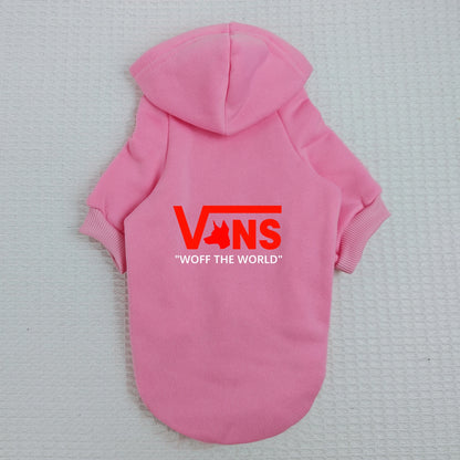 Warm Fleece Dog Hoodie – V-Inspired Dog Head Logo Hooded Pullover Sweatshirt for Puppies & Small Dogs.