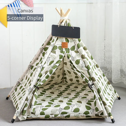 Portable Pet Teepee Tent Bed with Washable Cushion for Cats, Puppies, and Small Dogs.