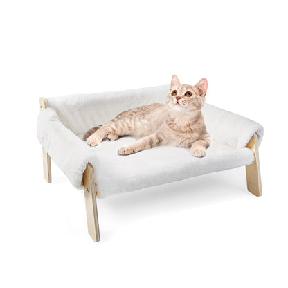 Large Plush Cat Sofa Bed – Soft Raised Cat Couch with Sturdy Wooden Legs for Indoor Cats & Kittens.