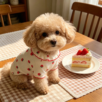 Strawberry Pet Dress – 1PC Summer Breathable Outfit for Small Dogs, Cute Ruffled Collar Clothing for Pets.
