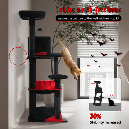 Gothic Cat Tree for Indoor Cats – Tall Multi-Level Cat Tower with Super Large Hammock, Cozy Condo, Top Perch & Sisal Scratching Posts.
