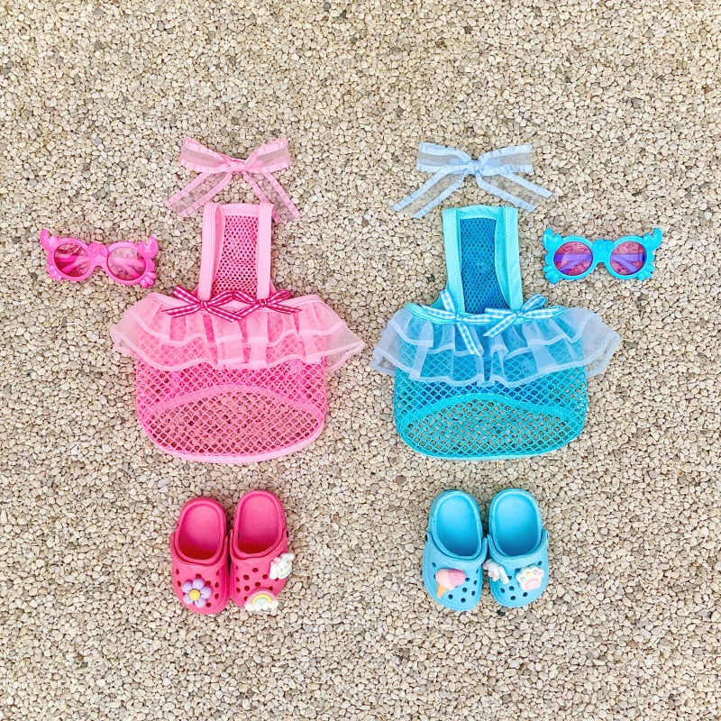 Dog Clothes Pink Grid Swimsuit for Small Dogs Girl Summer Beach Pool Party Outfits.
