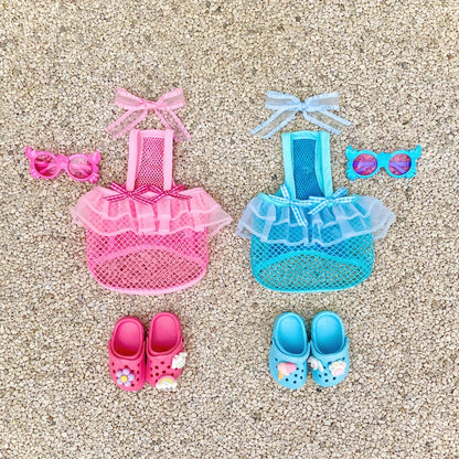 Dog Clothes Pink Grid Swimsuit for Small Dogs Girl Summer Beach Pool Party Outfits.