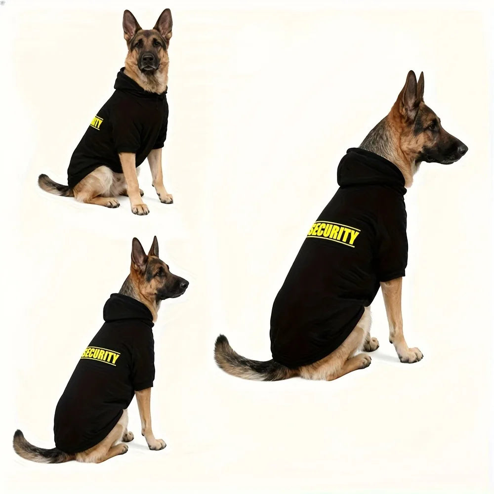 Security Print Dog Hoodie – Warm Hooded Outdoor Sweatshirt for Medium & Large Dogs.
