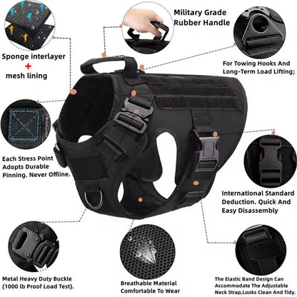 Tactical Dog Harness Set – MOLLE Vest with Collar & Leash, Training & Walking Gear for Medium & Large Dogs like German Shepherds.