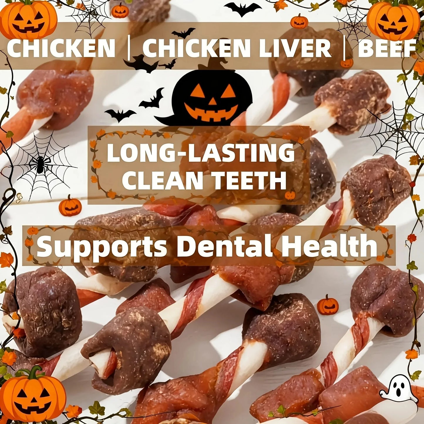 Triple-Flavored Dog Kabobs, Rawhide-Free Chews Made with Real Chicken, Beef & Liver, Delicious Long-Lasting Treats.
