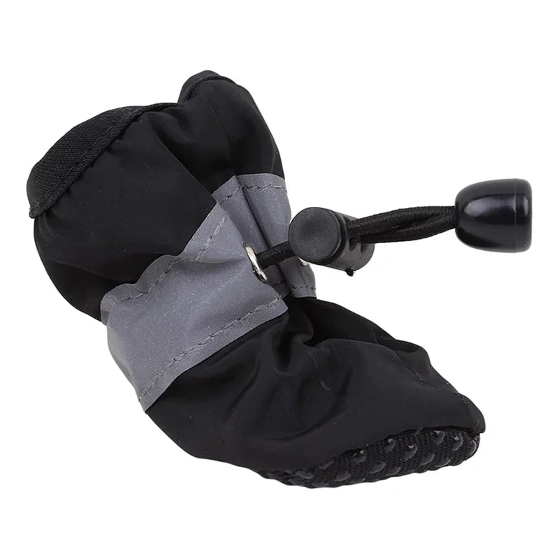 4PCS Waterproof Dog Boots – Non-Slip Sole with Reflective Strips, Adjustable Drawstring & Soft Breathable Lining for Small Dogs.