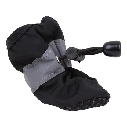 4PCS Waterproof Dog Boots – Non-Slip Sole with Reflective Strips, Adjustable Drawstring & Soft Breathable Lining for Small Dogs.