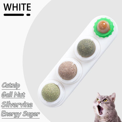 Natural Catnip Wall-Mounted Ball Toy for Cats, Stick-On Cat Grass Treat, Promotes Digestion & Healthy Chewing.