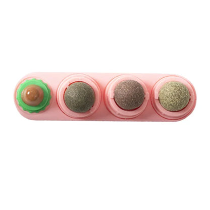 4-in-1 Rotating Catnip & Silver Vine Ball – Wall-Mounted Edible Cat Toy for Teeth Cleaning, Acne Prevention & Digestive Health.
