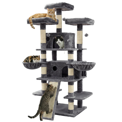 FOOWIN 173cm Multi-Level Cat Tree Tower – Indoor Activity Center with 2 Condos, 3 Plush Perches & Scratching Posts for Kittens & Cats.